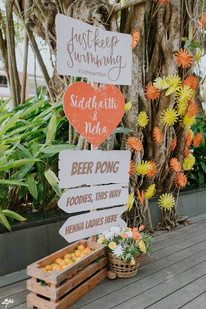 Signage and Floral detail — Pool Party decor — Alila Diwa Goa